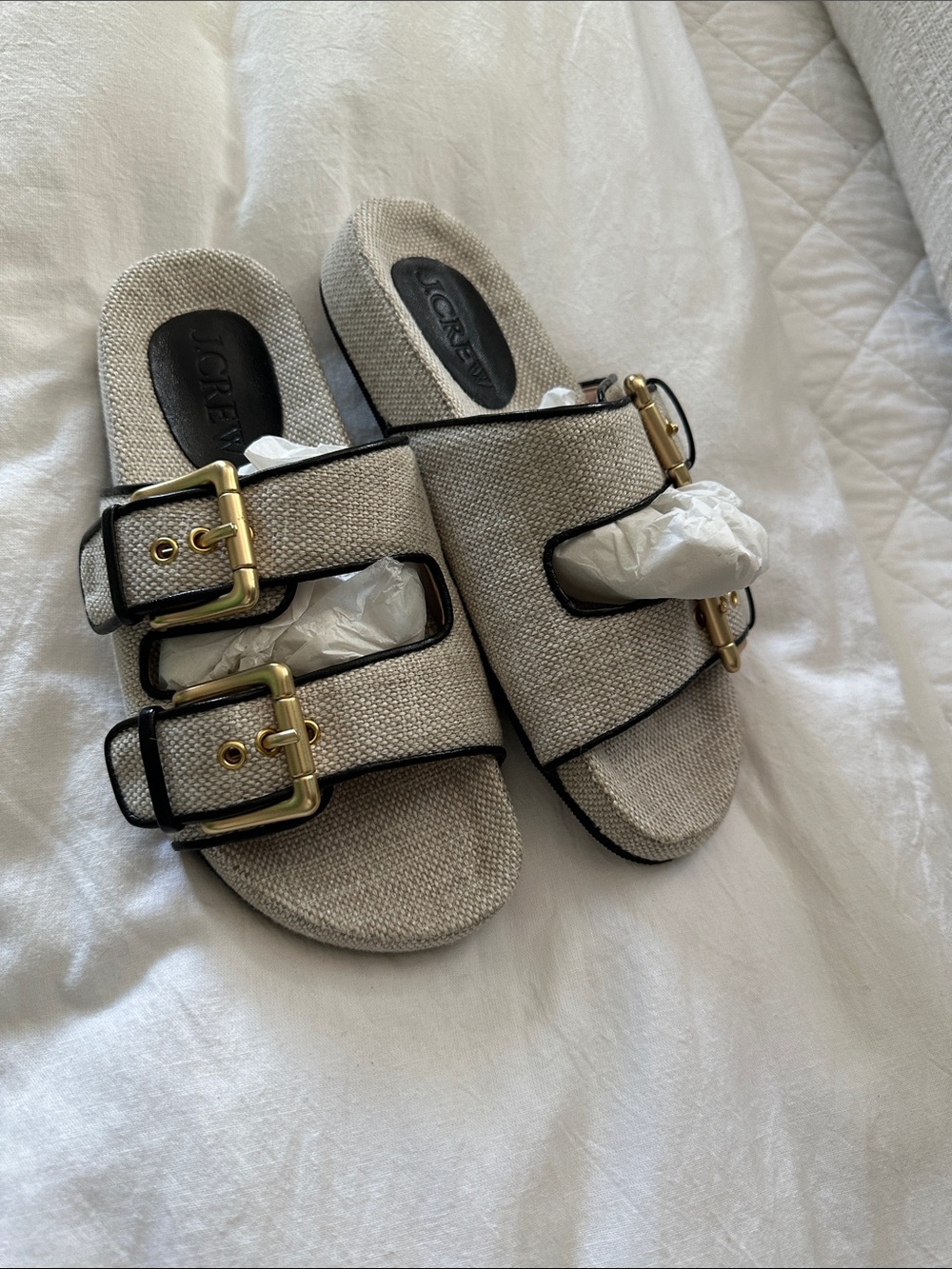 J. Crew Marlow Canvas Two Strap Buckle Sandals